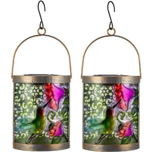 2 x Solar Lights Outdoor Waterproof 2 Pack Hummingbird Lamps Garden Decor | Hanging Solar Lanterns Gifts for Women Mom Grandma Metal Solar Decoration Outside for Yard Patio Backyard Porch Pathway