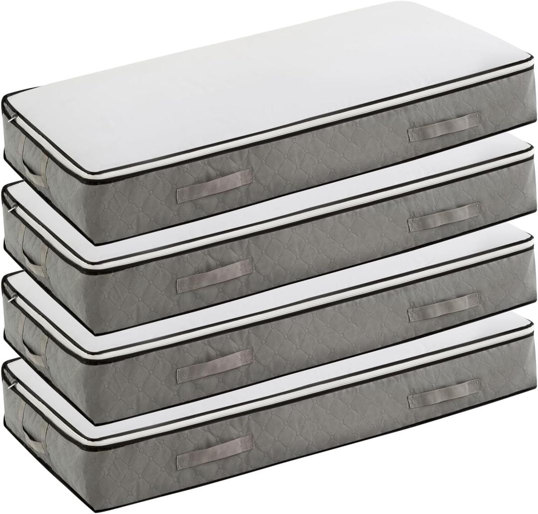 90L Under Bed Storage Containers, Foldable Grey Underbed Storage Bags - Closet Organizers and Storage Bins for Wrapping Paper, Blanket, Clothing, Comforter, Sweaters, Pillows, Linen Sheets (3(Pick)*90L)