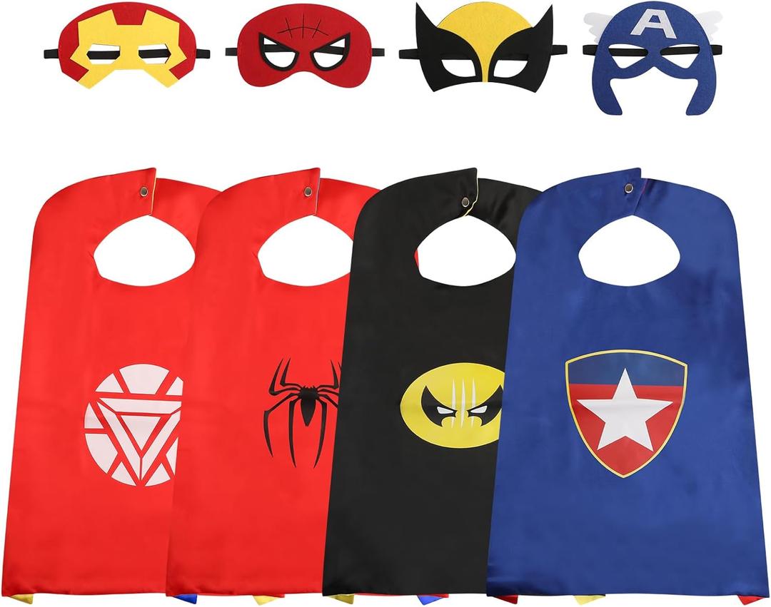 Superhero Capes for Kids, Hero Caps and Masks for 3-12 Year Old Boys and Girls, Cartoon Dress Up for Holiday Halloween, Costumes Party Supplies Christmas and Brithday Gifts. (Blue-coloful)