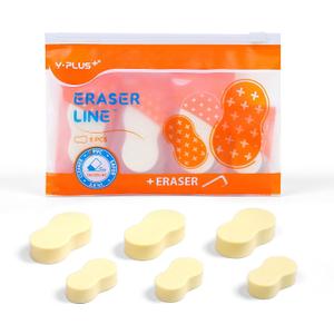 Yplus Eraser Line - Hipolymer Pencil Erasers for School Office, Cute White Rubber Eraser for Kids, Artist No Residues, 6 Pcs Stocking Stuffers for Kids Toddler (Single Color)