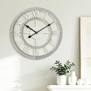 16 Inch Rustic Wall Clock Silent Non-Ticking Wooden Wall Clocks with Roman Numerals Farmhouse Decorative Clock for Living Room Bedroom Office (Grey)