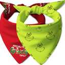 2 x Christmas Dog Bandanas, Green Classic Christmas Scarf for Medium Large Dogs, Double Sided 2-Pack