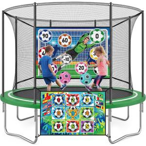 Trampoline Sticky Soccer Ball Game Accessories with 2 Inflatable Balls, Double Side Soccer Goal Target Attachment Fits 8 10 12 14 15 16 FT Trampoline, Indoor Outdoor Lawn Backyard Game