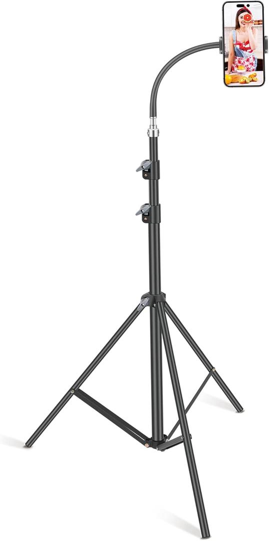 Phone Floor Tripod Stand,7.2 Feet Retractable Adjustable Gooseneck Cell Phone Tall Tripod Stand for iPhone 12 Pro Max,iPhone 11 Pro Max,iPhone Xs Max, with Smart Phone Holder Clamp