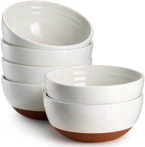 DOWAN 23 OZ Ceramic Bowls Set of 6 - Alabaster White Bowls with Distributed Specks - Perfect for Soup, Cereal, Oatmeal, Fruit, Rice - Dishwasher & Microwave Safe