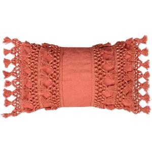 RAJRANG Coral Throw Pillow Cover with Decorative Tassels - 20x12 Inches Lumbar Boho Cushion for Living Room and Sofa Decor