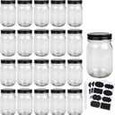 QAPPDA Mason Jars,Glass Jars With Lids 12 oz,Canning Jars For Pickles And Kitchen Storage,Wide Mouth Spice Jars With Black Lids For Honey,Caviar,Herb,Jelly,Jams,Set of 20