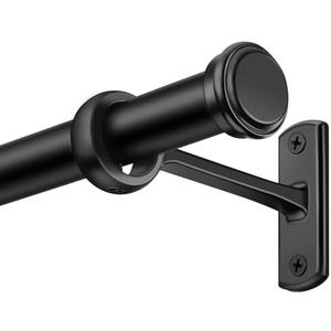 SOMINS 1 Inch Curtain Rods for Windows 28 to 48, Outdoor/Indoor Rustic Drapery Pole with Brackets, Industrial Adjustable Curtain Rod, Black, 28"-48"