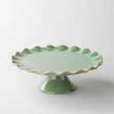 Cake Stand Ceramic, Small Cake Stand for 8 Inch Cake, Vintage Dessert Stand with Ruffle Trim for Mother's Day, Decorative Pedestal Cake Plate Cupcake Stand for Tea Party, Teal