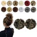 2 PCS Messy Bun Hair Piece Wavy Curly Scrunchies Synthetic Chignon Ponytail Hair Extensions Thick Updo Hairpieces for Women Girls(Dark Brown Mix Ash Blonde)