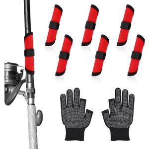 2 x BOXOB 6pcs Fishing Lure Covers, 5.91 Inch Fishing Hook Covers with 1 Pair of Gloves Fish Bait Gloves Protectors Fish Pole Sleeve Wraps Essential Gear for Fishermen Gift