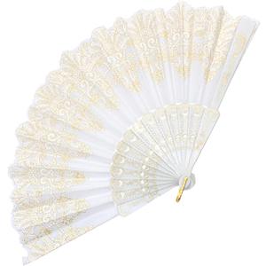 EOSAU Handheld Chinese Folding Fan Hand Fans for Women Foldable Bulk for Party Wedding Church Dancing (White)