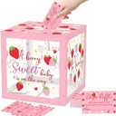 51Pcs Strawberry Diaper Raffle Tickets with Box for Baby Shower Games, A Berry Sweet Baby Is On The Way Diaper Raffle Card Box for Gender Reveal Raffle Party Decoration Clear Card Boxes