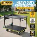 2026 Upgraded Heavy Duty Push Cart Dolly(700lbs), Foldable Platform Hand Truck Made with High-Strength Steel, 2 Tier Design, Moving Flatbed Cart with Wheels for Garage, Workshop, Office