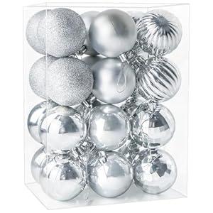 24ct Christmas Balls Ornaments, 2.36 Inch Christmas Tree Balls Ornaments, Decorative Baubles Decorations for Xmas Tree Decor Holiday Party, Silver