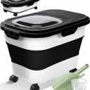 Collapsible Dog Food Storage Container with Lids, Airtight Rice Flour Cereal Sugar Cat Pet Bird Seed Containers Dispenser Bin Bucket with Rolling Wheel, 20 25 30 Lbs Plastic Sealable Kitchen Holder (Black)