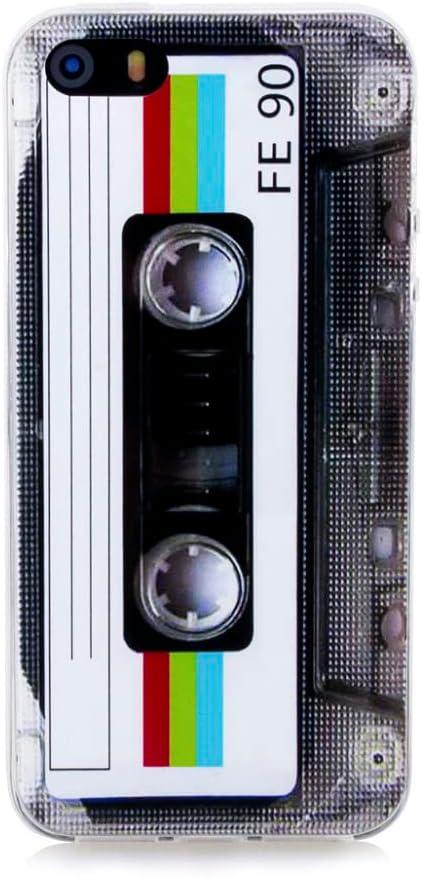 FAteam Case for iPhone 5 (2016) Matte Finish Heavy Duty Soft Back Cover with TPU Soft Bumper Retro Cassette Tape Case Compatible with iPhone 5 5s SE