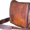 VC VINTAGE COUTURE 18 inch Leather Full Flap Messenger Handmade Bag Laptop Bag Satchel Bag Padded Messenger Bag Brown (Brown)