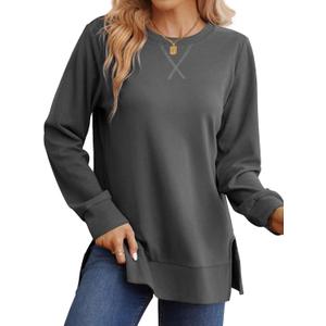 Saloogoe Sweatshirt for women Side Split Fall Fashion 2025 Long Sleeve Shirts Trending Now (Small)