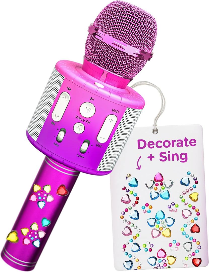 Move2Play, Kids Karaoke Microphone | Includes Stickers & Bluetooth | Kids Birthday Gift | Toy for All Ages 2, 3, 4, 5, 6+ Year Old Girls, Boys & Toddlers (Pink/Purple)