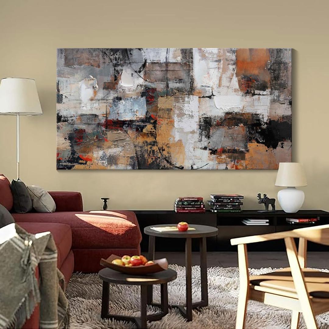Abstract Canvas Wall Art - Modern Minimalist Wall Painting - Brown Decorations - Framed Wall Art for Bedroom, Office - Artwork Wall Decor - Brown Bedroom Wall Decor Above BedAbstract Canvas Wall Art 2448IN