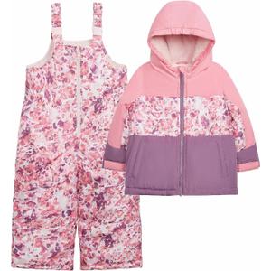 OshKosh Bgosh Baby Girls Ski Jacket and Snowbib Snowsuit Outfit Set (18 Months, Scattered Pink Orange)