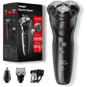 Electric Razor for Men, rategist Rechargeable Shaver, Waterproof Wet Dry Cordless, Adjustable Speeds, with Nose Hair Trimmer (Brilliant Grey)