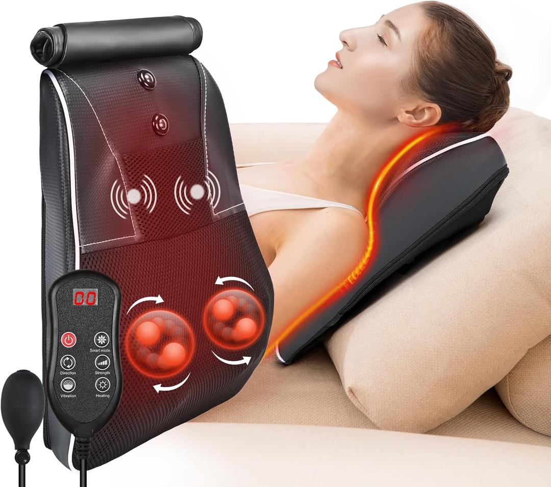 Shiatsu Neck and Back Massager with Heat, Neck Massager for Pain Relief deep Tissue,3D Kneading Massage Pillow for Back, Shoulder, Leg, Gifts for Mom, Dad, Women (Black)
