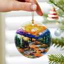 7 x Mountain Range Ornament  Christmas Decoration & Christmas Ornament; Round Ceramic (Holiday Present, Bauble Present, Gift Idea, and Gift Exchange) | Heirloom Keepsake
