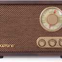LoopTone FM AM Radio Retro Wood Radio with Bluetooth Play Mp3 and Antenna Built in Speaker for Kitchen Living Room Coffee