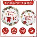 MEHOFOND 193pcs Winter Santa Baby Shower Party Decorations, Christmas Baby Shower Paper Plates Napkins and Cups, Santa Baby Tablecloth, Snowflake Xmas Party Supplies, Serve 24