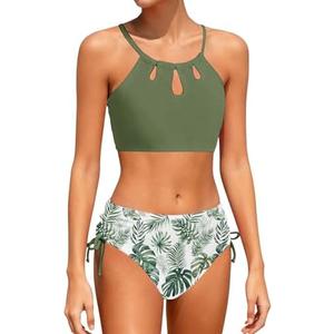 Girls Swimsuit 2 Piece Bathing Suit Tankini Adjustable Straps Cut Out Swimwear (12 Years)