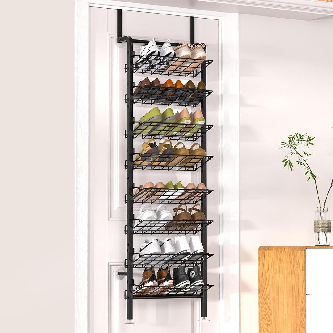 DTUQYX Over the Door Shoe Organizer - 8 Tiers Adjustable Shoe Rack for Door Hanging Heavy Duty Metal Shoe Organizer for Closet for Shoes,Accessories, 67.52'' L x 17.91" W x 9.84" H