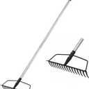 Garden Rake, Metal Sturdy and Heavy Duty Metal Rake, 16-Tine Bow Rake with Adjustable Stainless Steel Handle, Long Shaft for Loosening Soil, Leveling Mulch, Gathering Leaves