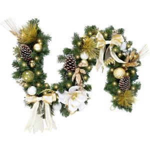 WBHome Pre-lit 6 Feet/ 72 Inch Christmas Garland, White & Gold Lighted Garland with 35 LED Lights for Indoor Outdoor Xmas Decor Holiday Decorations, Battery Operated (Batteries NOT Included)