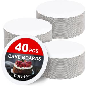 40-Packs Cake Boards 10 inch Round, Cake Boards White Cake Board Rounds, White Cake Circles Rounds Base Food-Grade Cardboard Cake Plate for displaying Cakes, Bread, DessertsThin and Sturdy