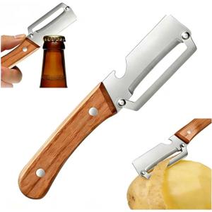4 x Multifunctional Vegetable Peeler, 2-in-1 Peelers For Kitchen with Bottle Opener, Sharp Stainless Steel Swivel Blade, Wooden Handle, For Vegetables or Fruits that Need to Be Peeled (4)1PCS