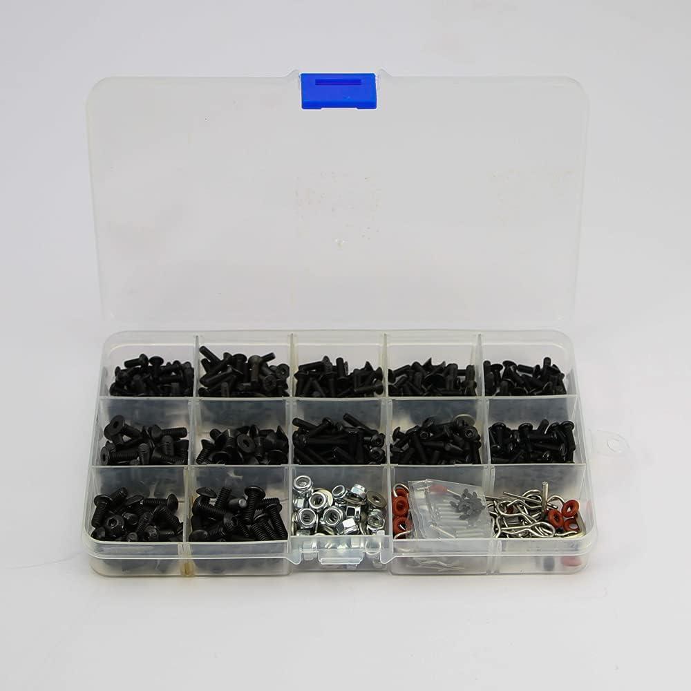 510pcs Universal RC Screw Kit Screws Assortment Set, Repair Tool M3 M4 Hex Screws RC Repair Tool Kit Hardware for 1:8 1:10 1:12 1:16 Scale RC Cars Trucks Crawler