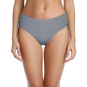 Tempt Me Women Bikini Bottoms Side Tie Adjustable Bathing Suit Swimsuit Full Coverage Swim Bottom (Large, Striped)