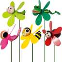 5-Pack 3D Insect Wind Spinners for Yard and Garden - Colorful Spring-Loaded Pinwheels - Bee, Dragonfly, Frog, Ladybug Whirligigs - Decorative Outdoor Yard Art for Lawn, Patio & Potted Plants