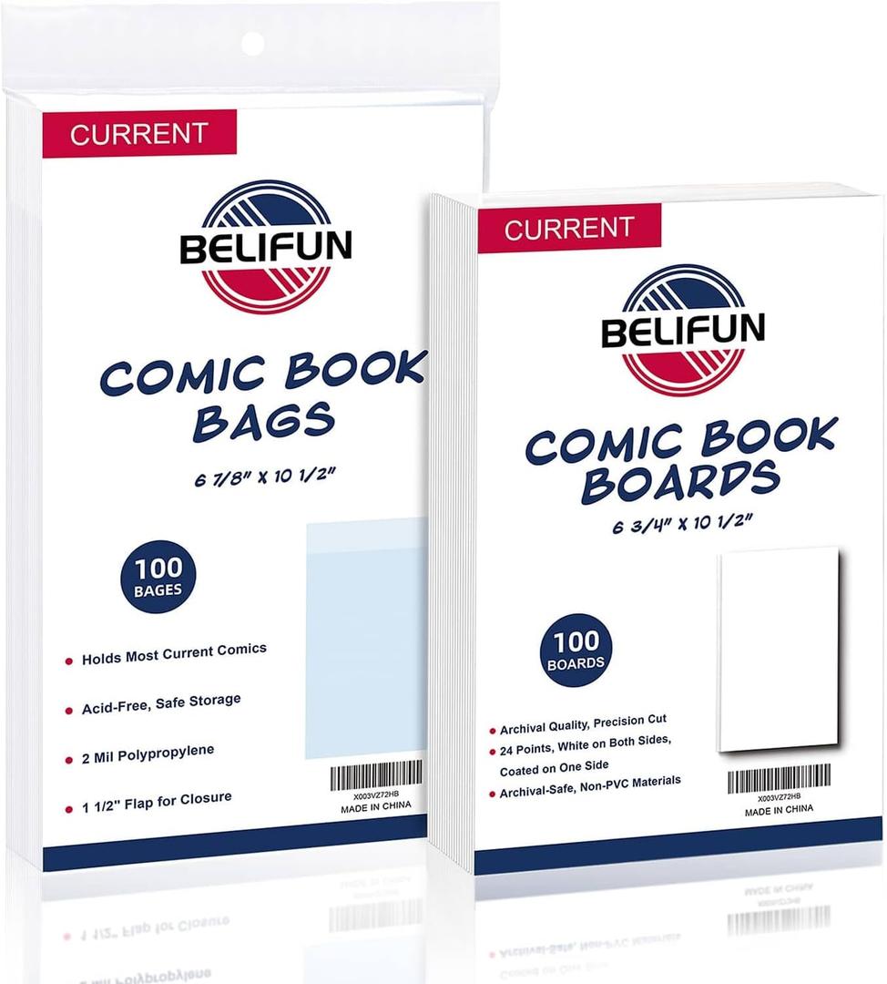 100ct Current Comic Bags and Boards - Reusable Boards, Bags 1 1/2" Flap, Clear Protector