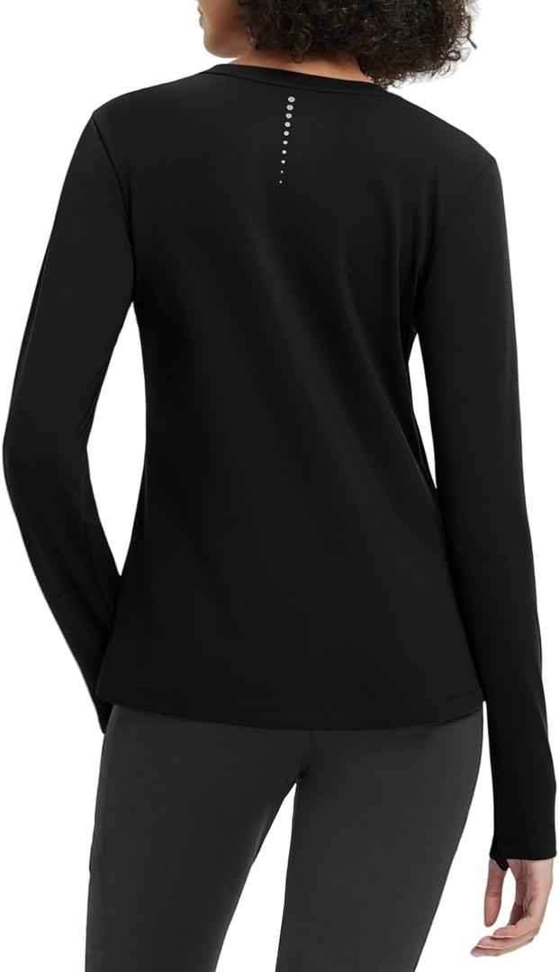 baleaf Women's Thermal Tops Long Sleeve Fleece Running Shirts Thumbhole Cold Weather Winter Gear Workout Base Layer (Black), Size X-Small
