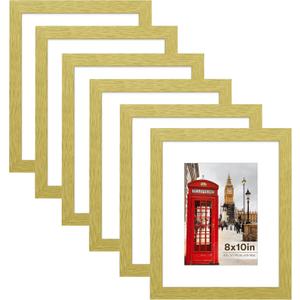 PEALSN 8x10 Picture Frame Set of 6, Display Pictures 5x7 with Mat or 8x10 Without Mat for Wall Mounting or Table Top Display, Photo Frames Collage for Wall Decor, Gold