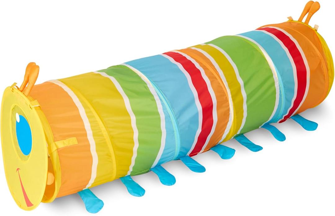 Melissa & Doug Sunny Patch Giddy Buggy Crawl-Through Tunnel, 
57.5 x 18 inches diameter when opened to play; folds flat to 18.5 x 22 x 3 inches to store
