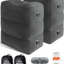 JefDiee Inflatable Travel Foot Rest Pillow, Kids Airplane Bed, Adjustable 3 Layers Height Leg Rest Pillow, Adults Travel Essentials Great for Airplane, Office, Home, Trains, Cars (2 Pack-Dark Grey) (Dark Grey-2pack)