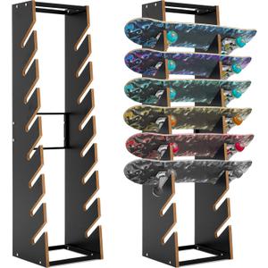 Vercraft Wooden Skateboard Rack Floor Skateboard Stand Holder 8-Layer Skateboard Holder Skateboard Display Organizer for Storage Decks Longboards Garage Standard Skateboards Mini Cruiser Skateboards