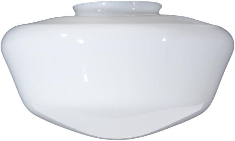 B&P Lamp 12 Inch Diameter, Clear Over Opal, Glass Schoolhouse Shade with a 6 Inch Lip Fitter (White)
