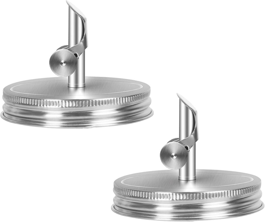 Spout Pouring Lids for Regular Mouth Stainless Steel Mason Jar.Auto-locking and Free Flow. Suitable for Oils,Moonshine,Vodka and All Liquids(NO JAR) (2pack 2.75 Inch Regular Mouth)