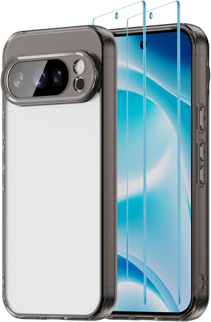 Case for Google Pixel 10 Pro 2025, with 2 Pack of Screen Protector Non-Yellowing Shockproof Bumper Protective Phone Case, Anti-Scratch Hard Acrylic Back (Black)
