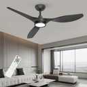 Roomratv Ceiling Fans with Lights and Remote Control,Quiet Noiseless Reversible DC Motor,6 Speeds,Timers, 3 CCT, Indoor Use, Plastic Blades,52 Inch Black Modern Ceiling Fan for Bedroom Living Room